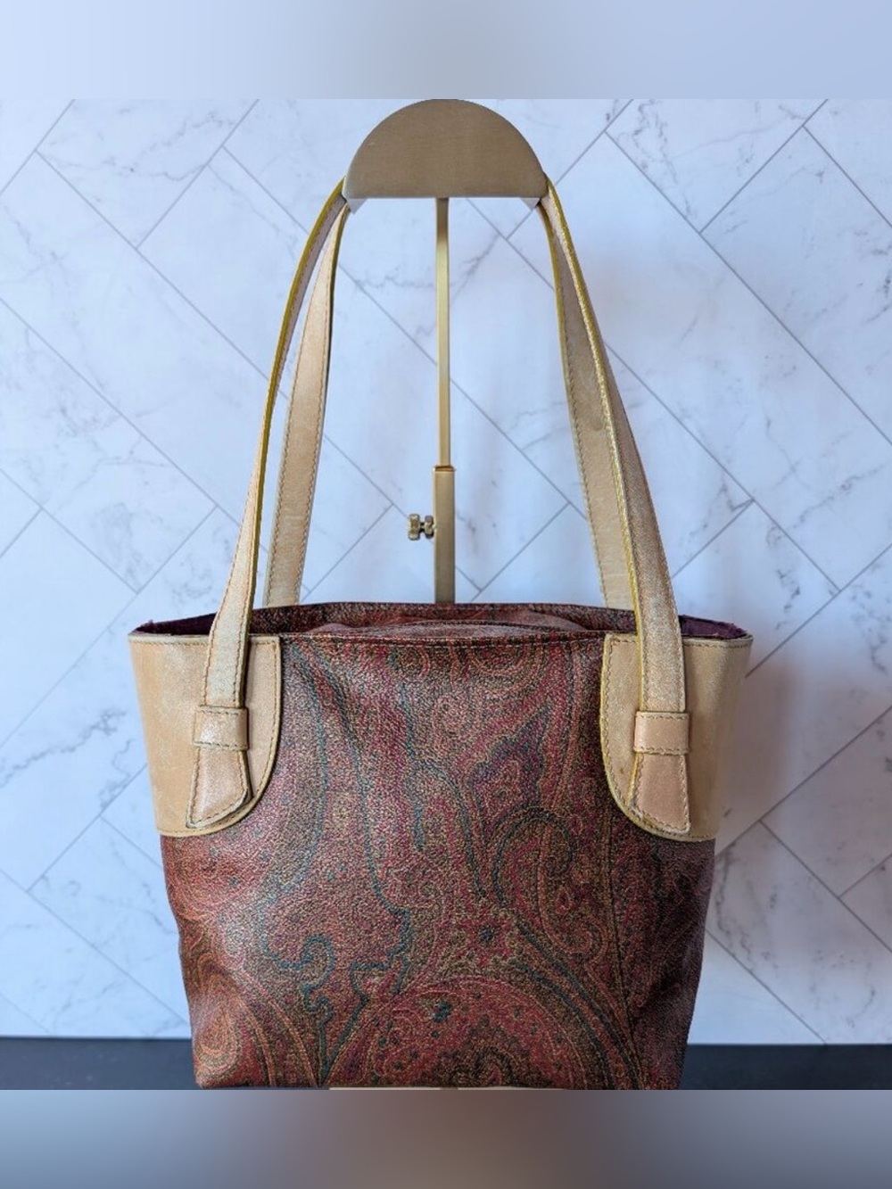 Etro Brown Paisley Tote with Tan Trim